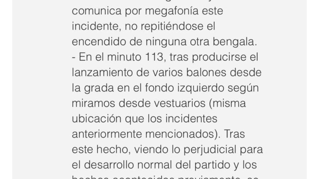 Fragmento del acta del Nàstic de Tarragona vs. Málaga CF