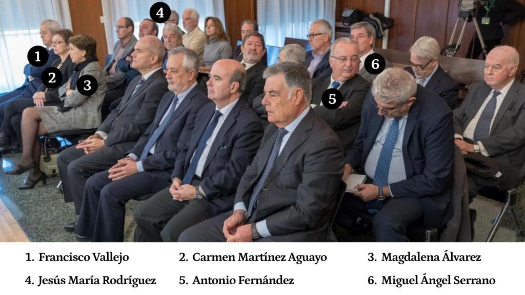 Banquillo de los acusados en la 'pieza política' de los ERE, juzgada por la Audiencia de Sevilla./