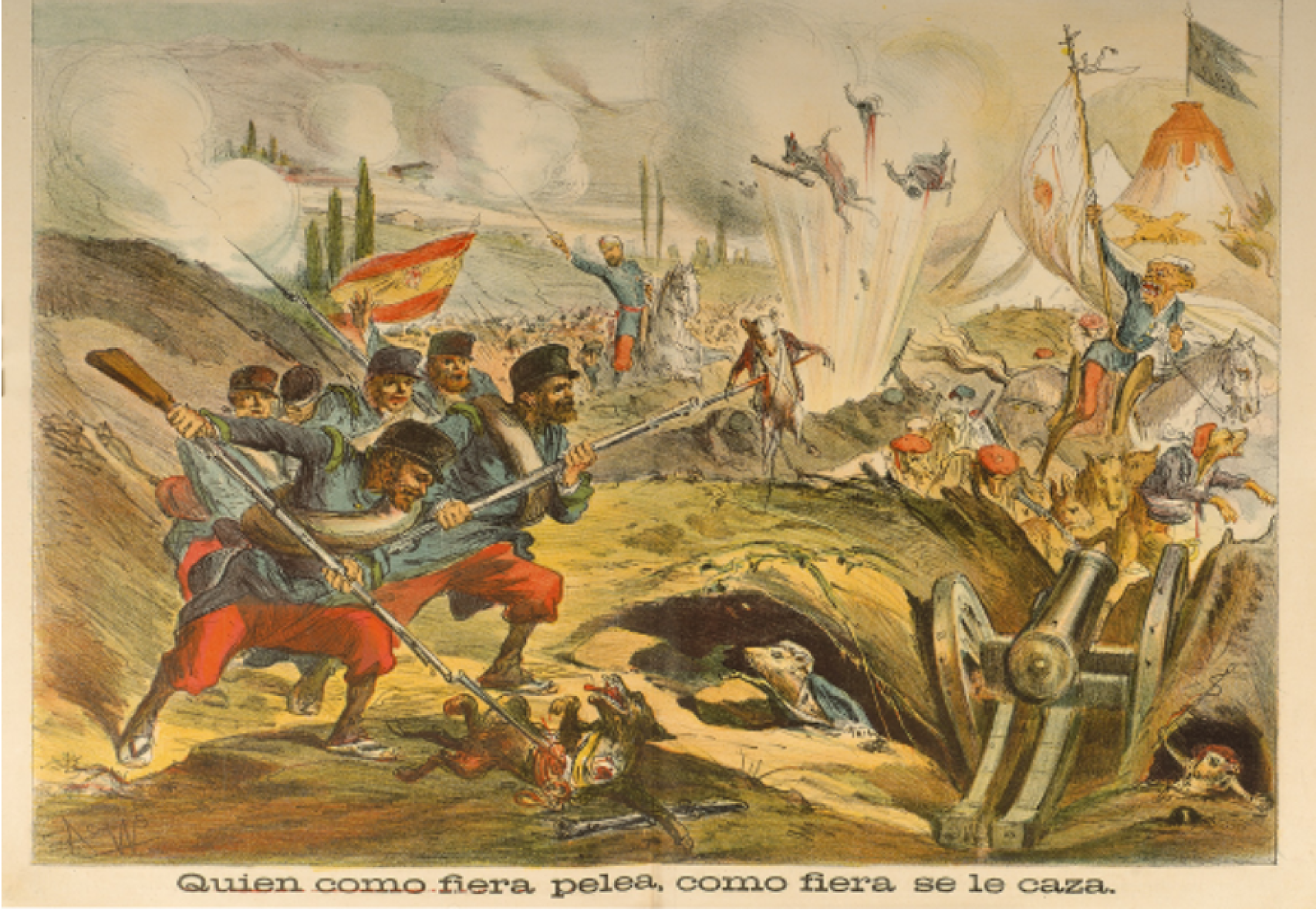 Caricatura satírica sobre las guerras carlistas publicada por la revista 'La Madeja política' en 1874.