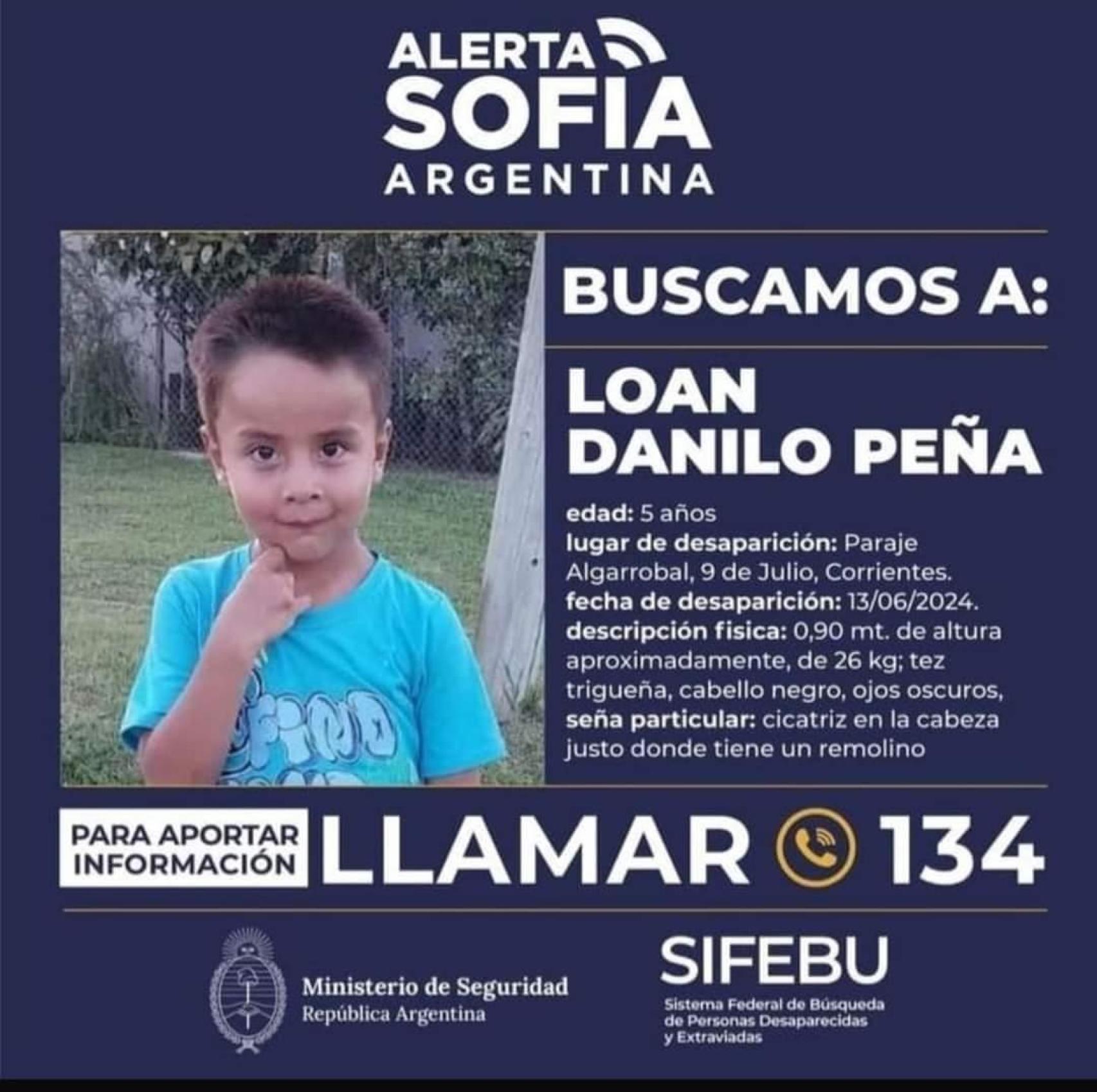 Cártel de búsqueda de Loan Danilo Peña.