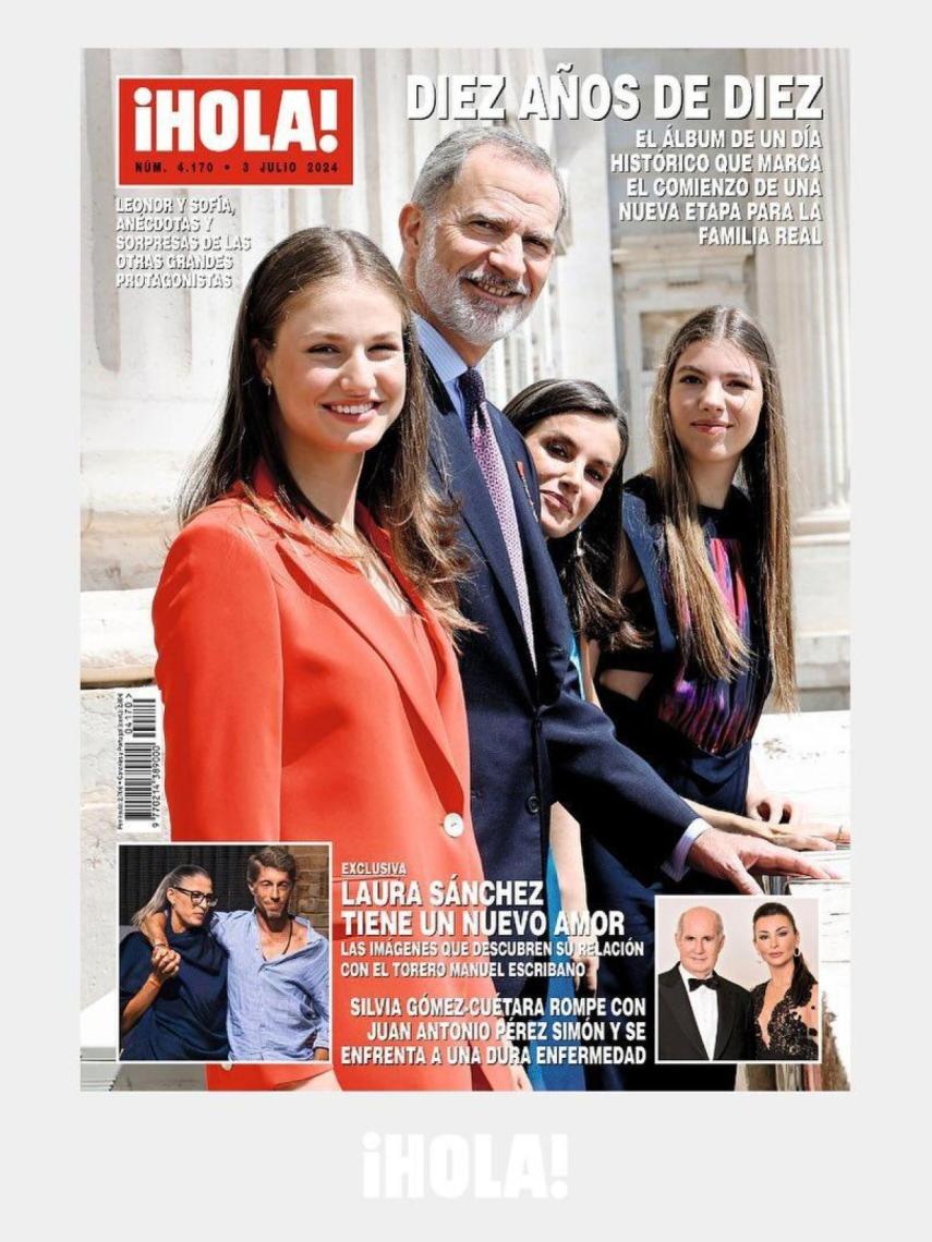 Portada de la revista '¡Hola!' con Laura Sánchez y Manuel Escribano en la ventanita inferior.