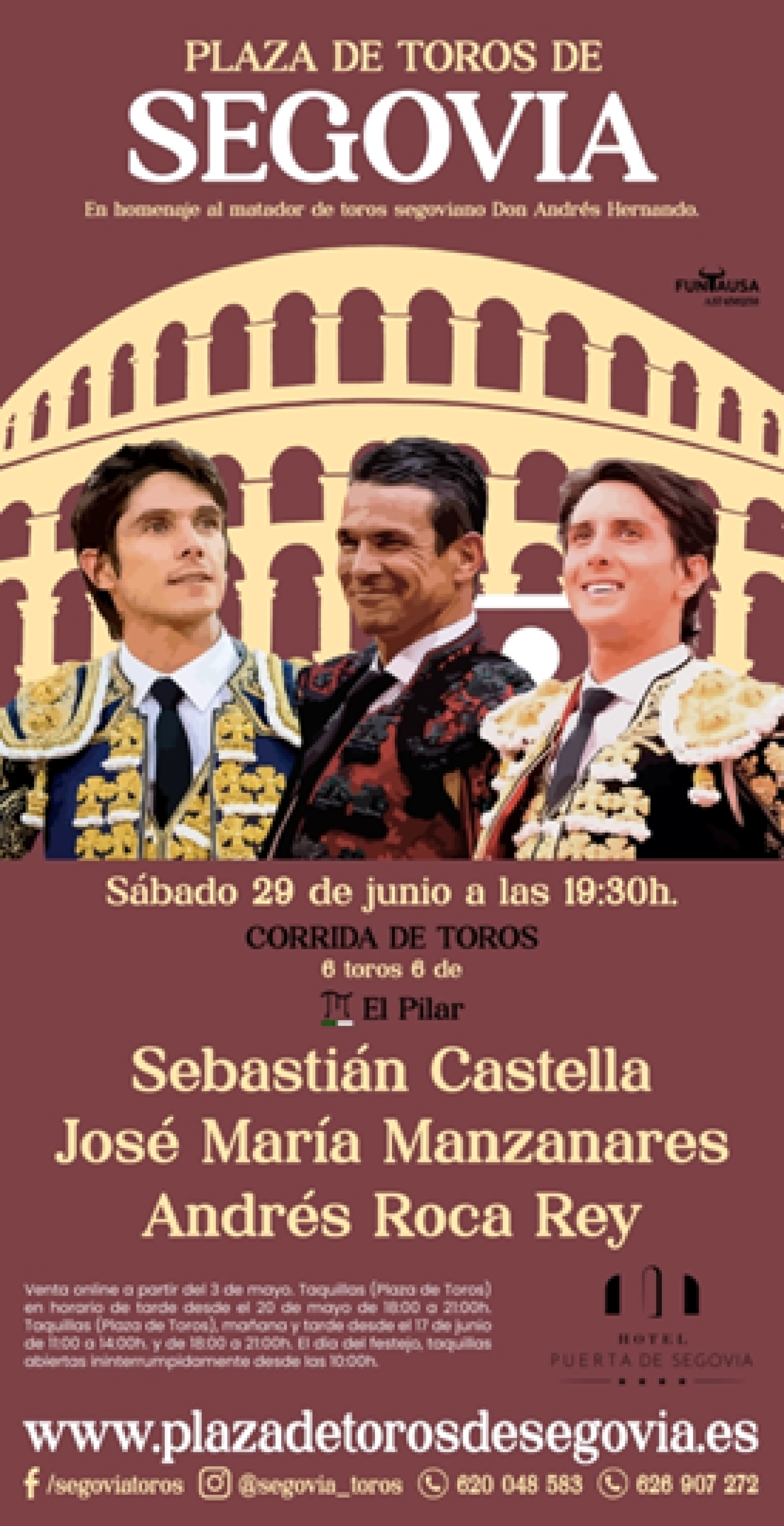 Cartel del festejo taurino en homenaje al matador de toros Andrés Hernando en la plaza de toros de Segovia