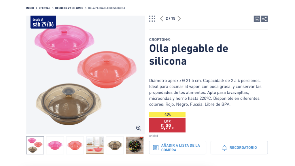 Olla plegable silicona.