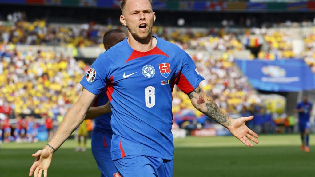 Duda celebra el gol de Eslovaquia ante Rumanía.