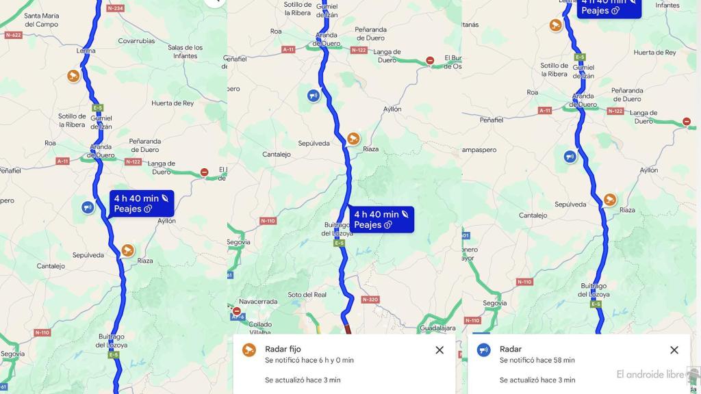 Avisos de radares en Google Maps