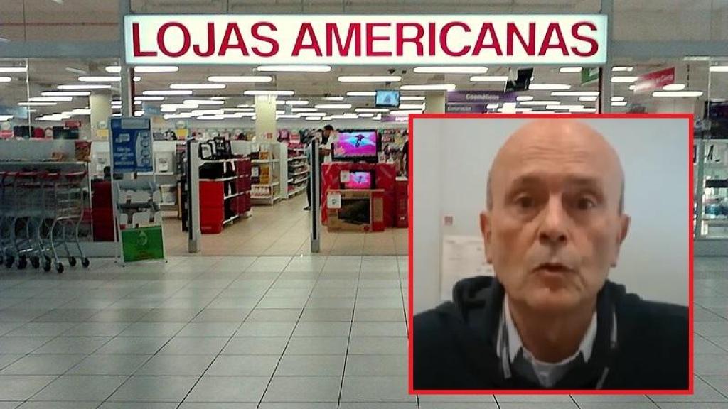 Un fotomontaje de un establecimiento de Lojas Americanas en Brasil y la imagen de Miguel Gutierrez.