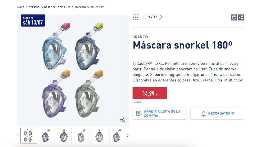 Máscara snorkel 180º.