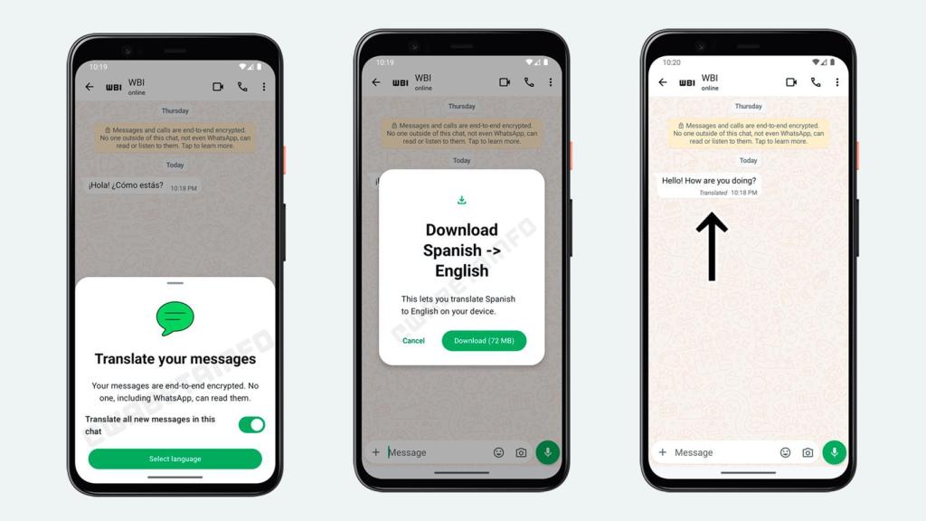 La traducción de chats en una captura de la versión beta de hace meses de WhatsApp