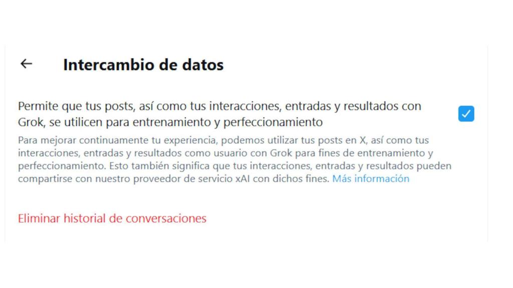 Opción para no permitir que Grok use nuestras publicaciones de X (Twitter)