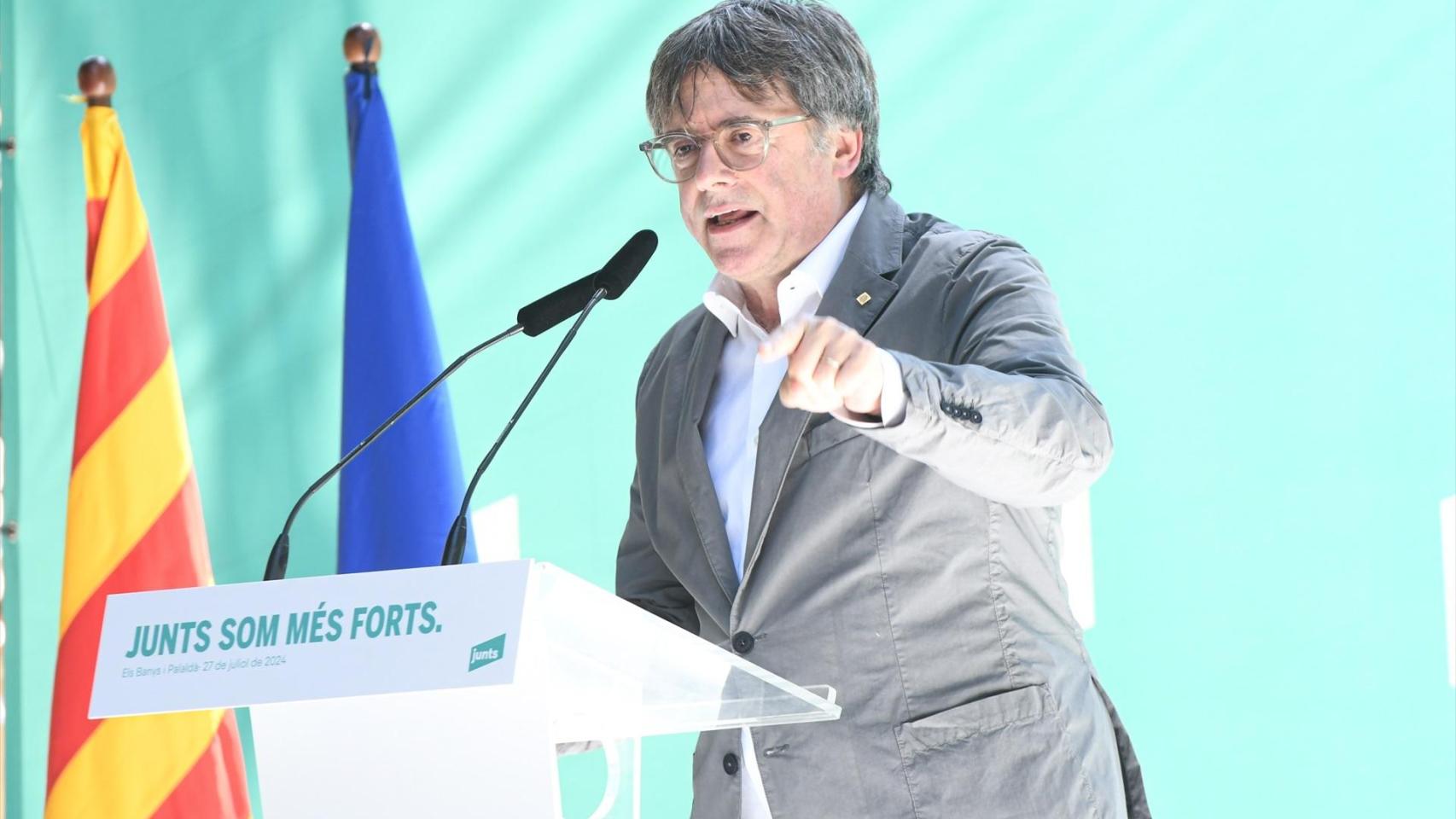 El expresidente Carles Puigdemont, este sábado durante un acto en el sur de Francia.