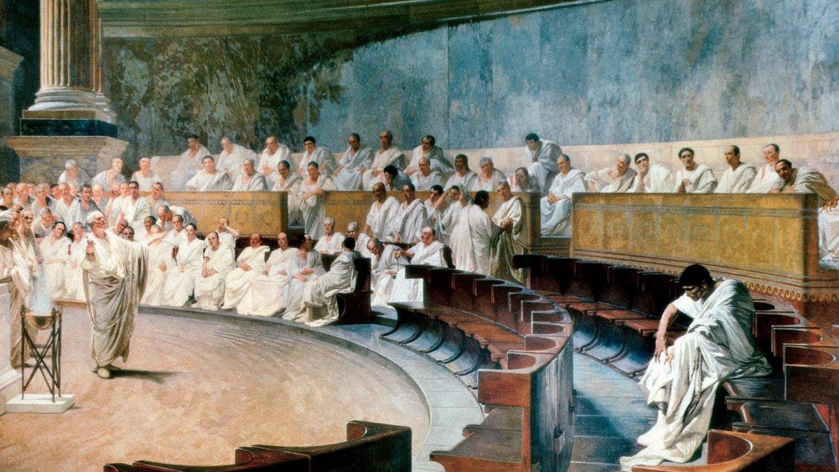 Cesare Maccari: 'Cicerone denuncia a Catilina', 1889. Colección Palazzo Madama, Roma