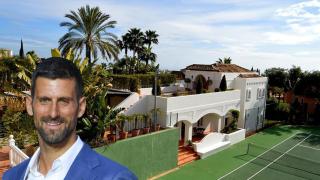 Novak Djokovic en su mansión de Marbella en un montaje de Jaleos.