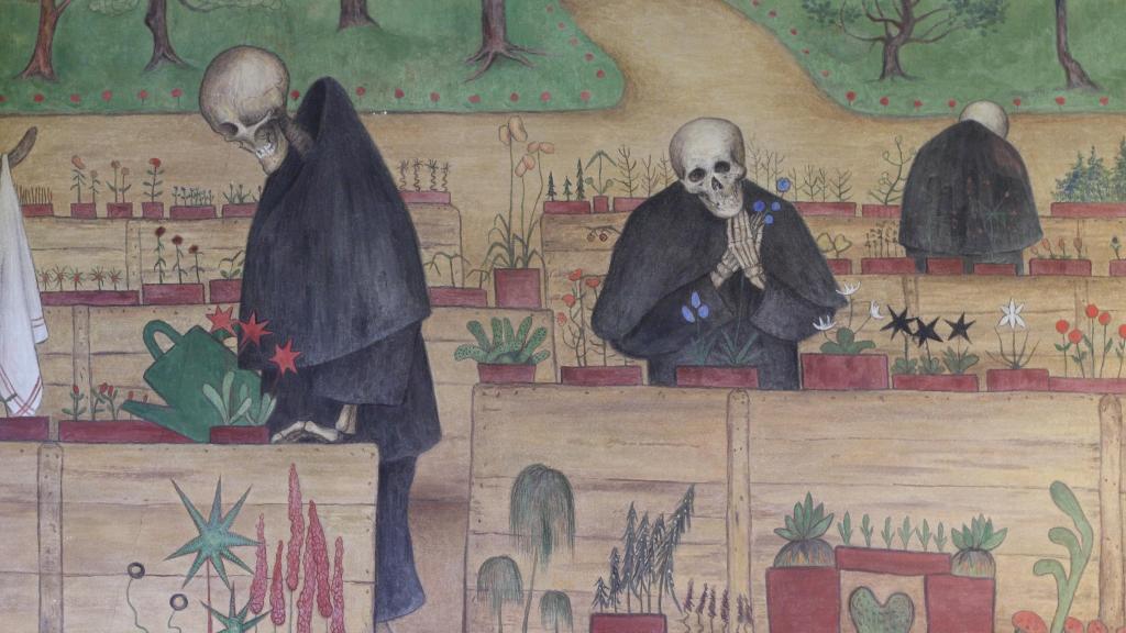 Fresco de 'El jardín de la muerte' de Hugo Simberg en la catedral de Tampere.
