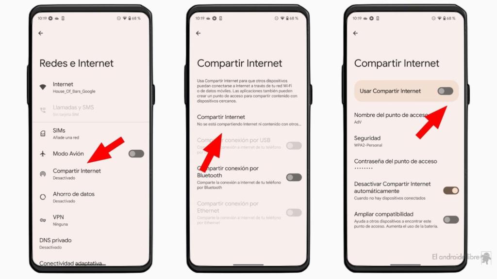 Conexión compartida en un móvil Pixel