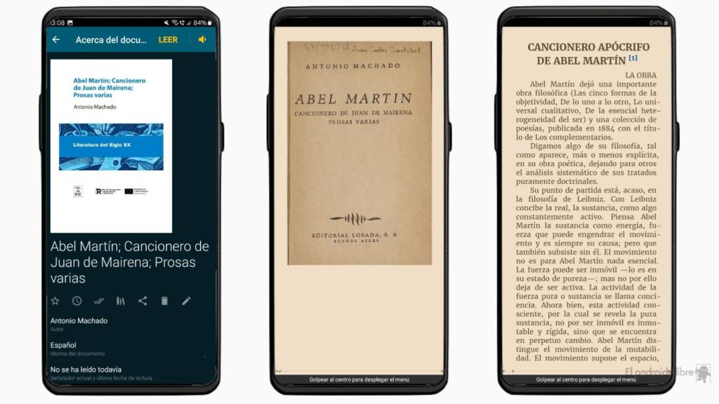 Interfaz de lectura de un libro electrónico