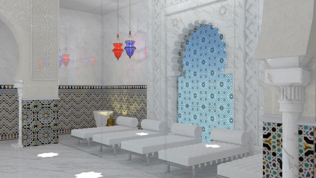 Representación del interior del hotel.