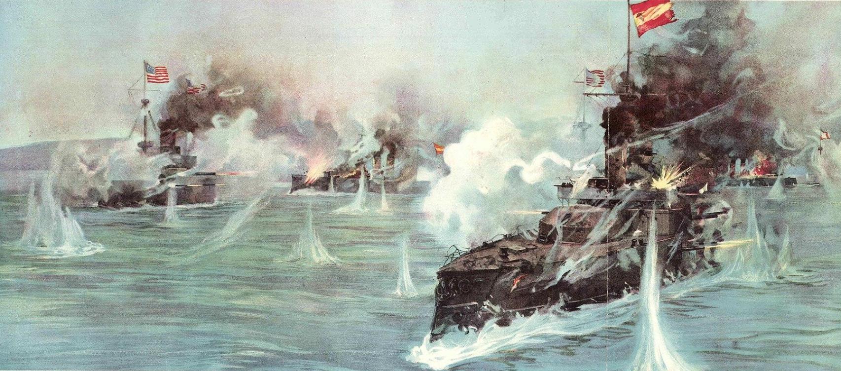 Ilustración del combate naval de Santiago de Cuba.