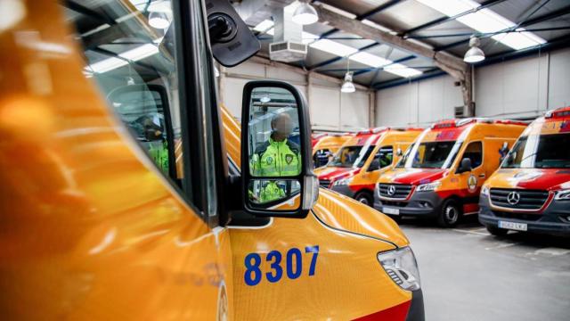Ambulancias en la Base 0 de SAMUR - Protección Civil, en Casa de Campo.