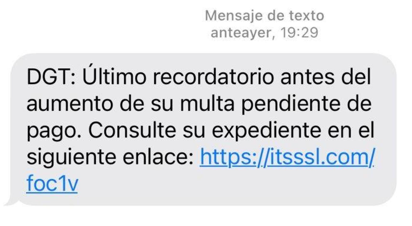 El mensaje SMS de la falsa multa