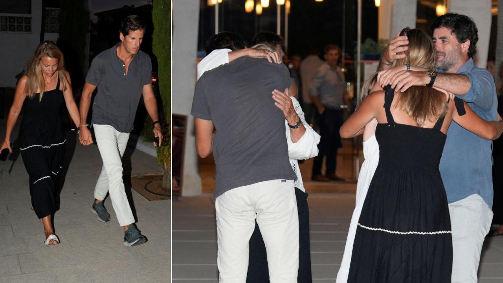 La llegada de Carla Goyanes y el abrazo con su cuñado, Antonio Matos, en un montaje de EL ESPAÑOL.