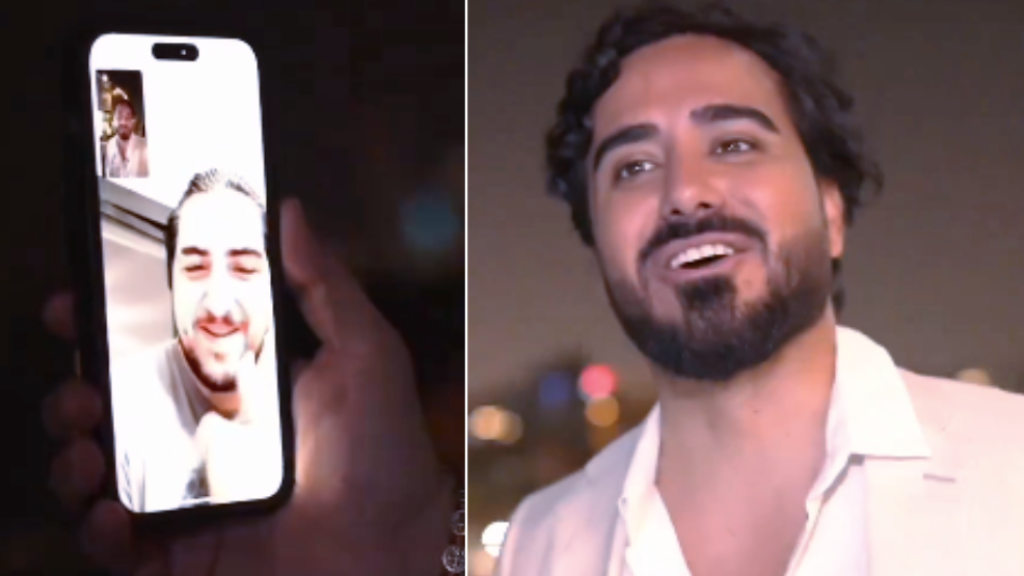 Ángel García, en el momento en el que recibe la videollamada de Alvise Pérez para comunicarle que ha ganado el sorteo de su sueldo.