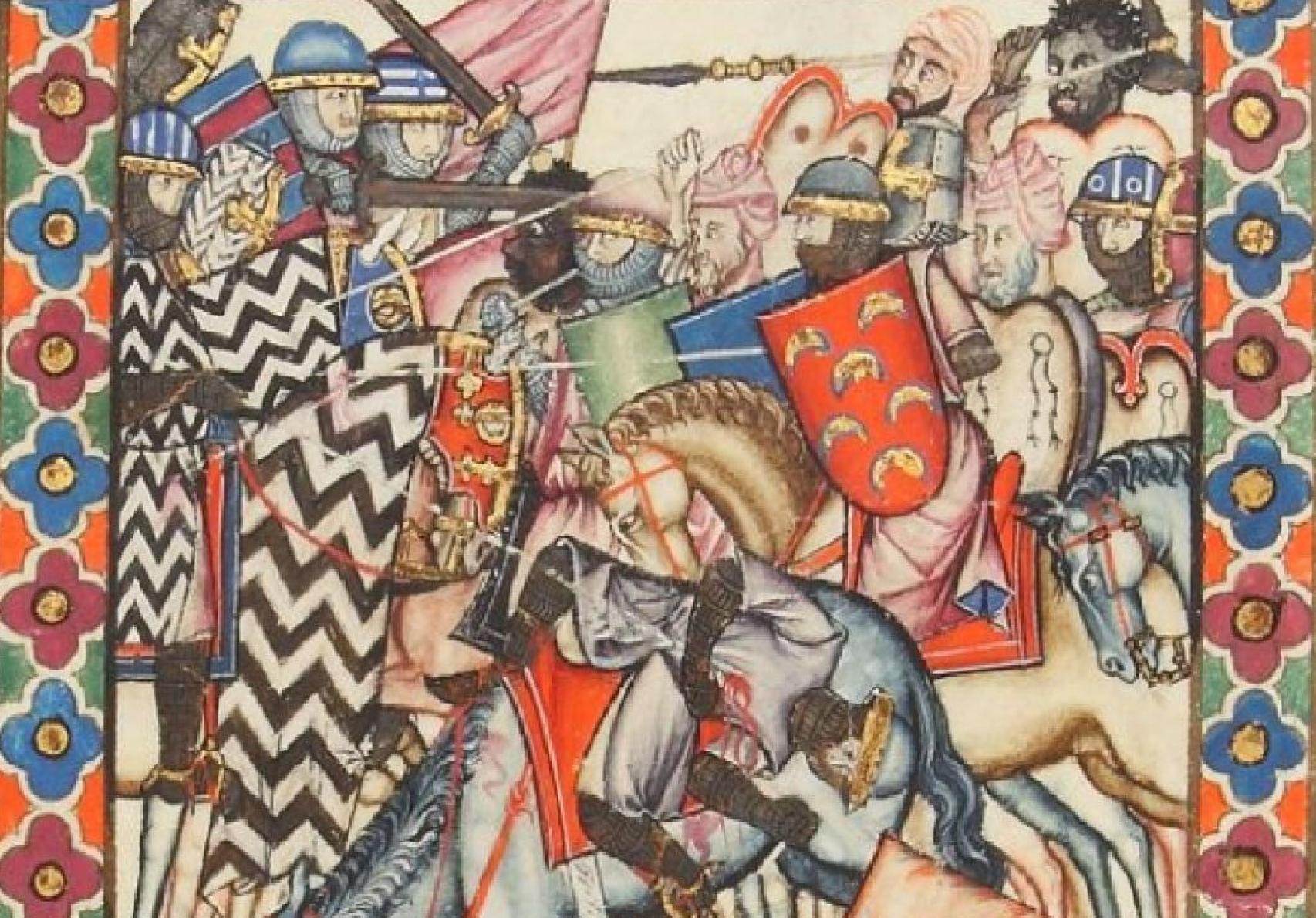 Batalla entre cristianos y musulmanes según las Cantigas de Santa María. Siglo XII