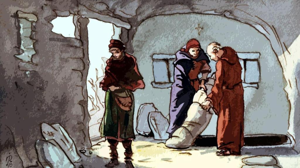 Ilustración idealizada de enterramientos en Las Gobas.