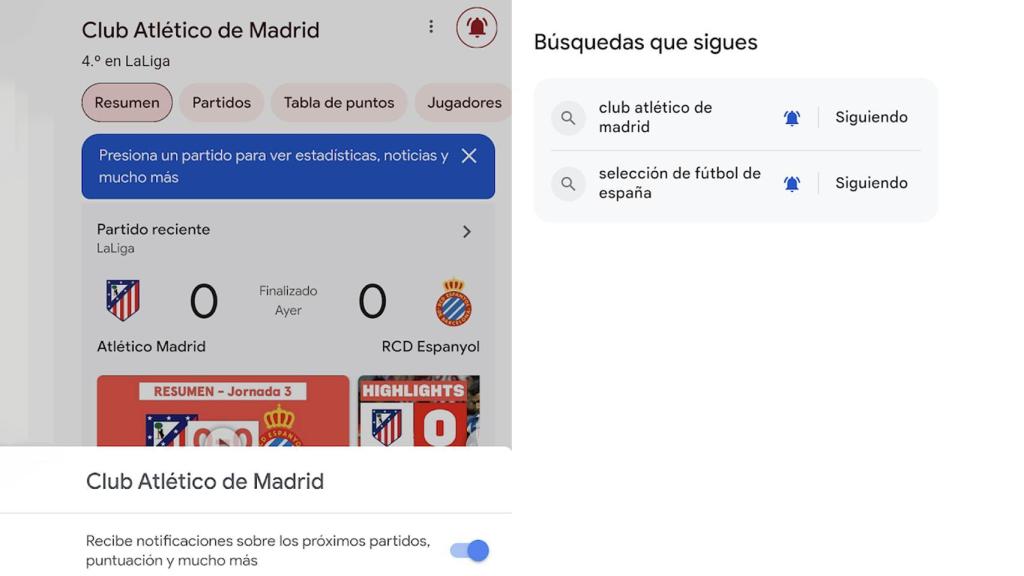 Seguir fútbol en Google
