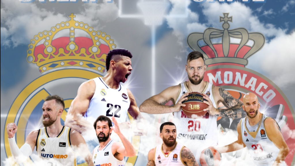 Cartel del partido entre el Real Madrid Basket y el AS Mónaco.