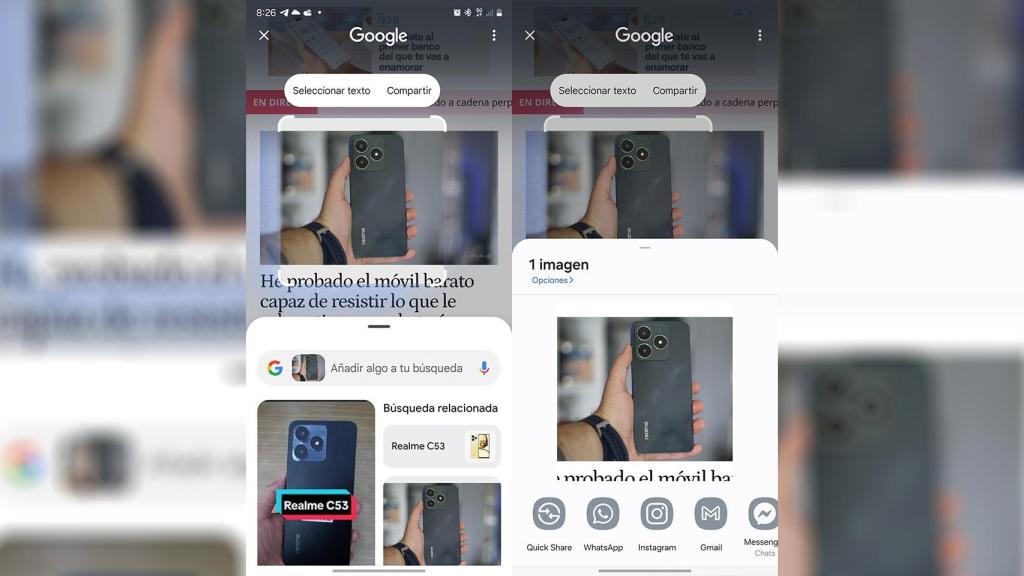 Rodea para buscar con la opción de compartir