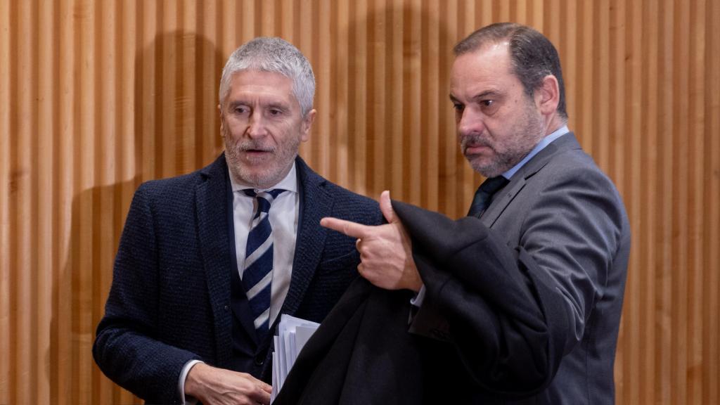 El ministro del Interior, Fernando Grande-Marlaska, junto al exministro de Transportes, José Luis Ábalos, en la comisión de Interior del Congreso.