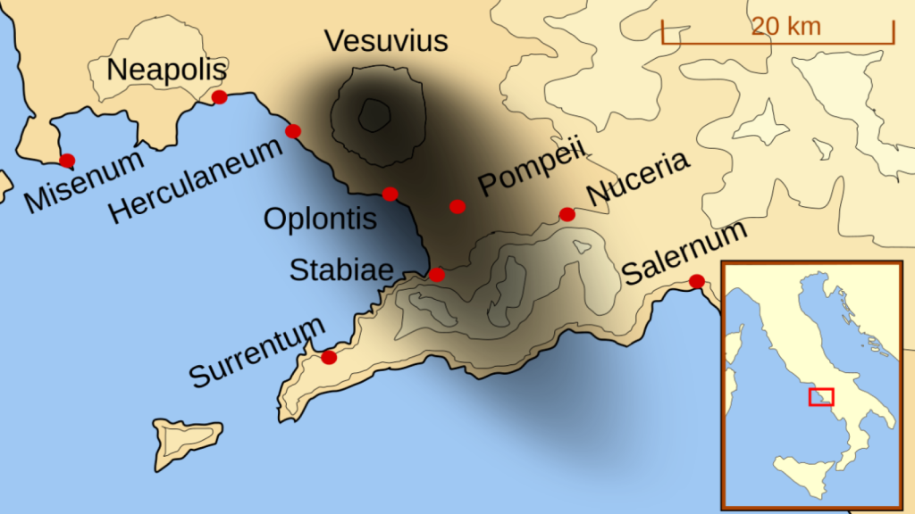 Cities affected by Vesuvius.
