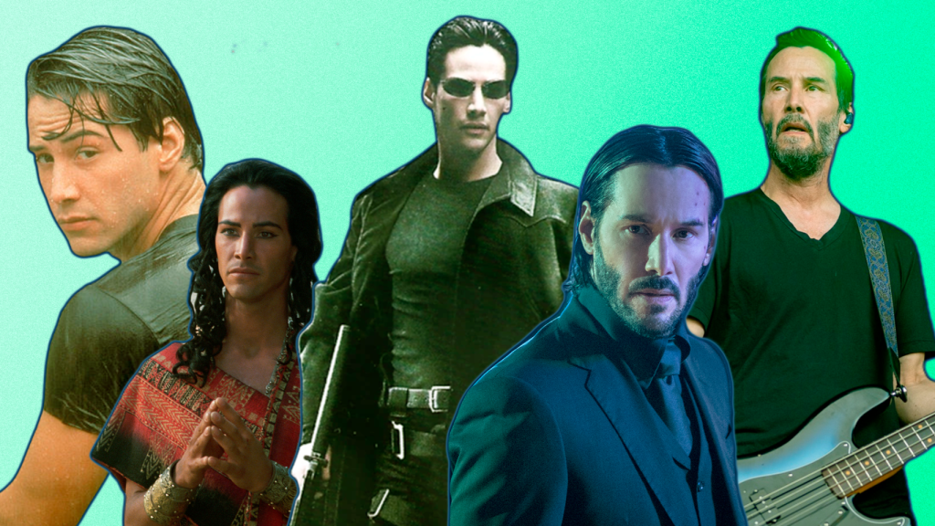 Keanu Reeves en 'Matrix', 'Point Break', 'John Wick', Collage: Rubén Vique.