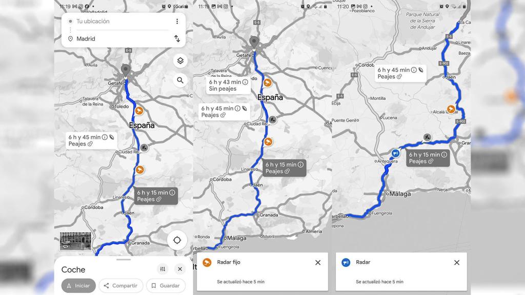 Google Maps mostrando los dos distintos tipos de radares