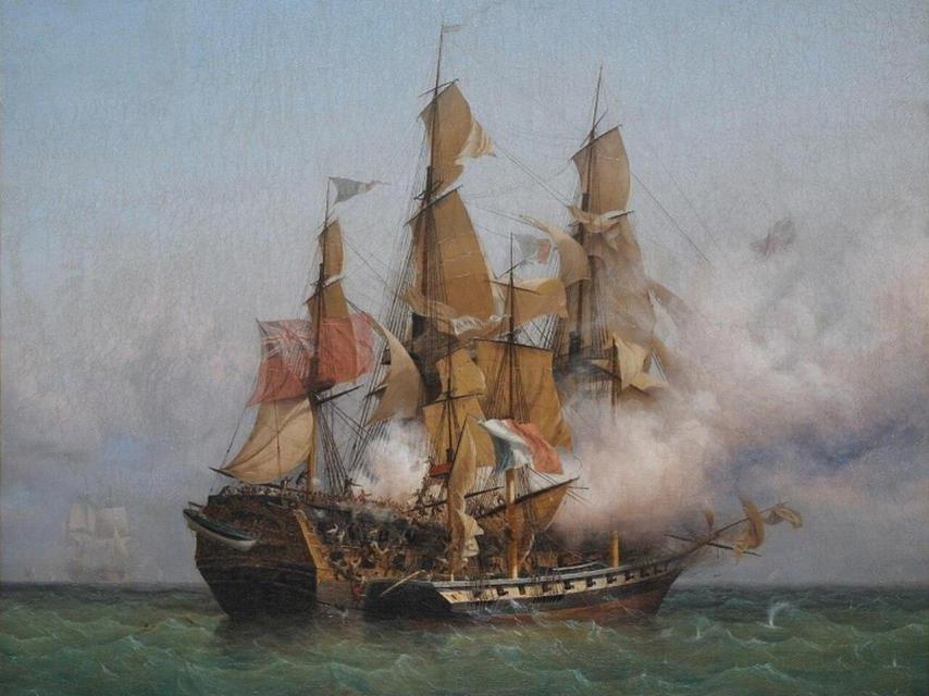 Corsario francés en combate con un barco británico. https://es.wikipedia.org