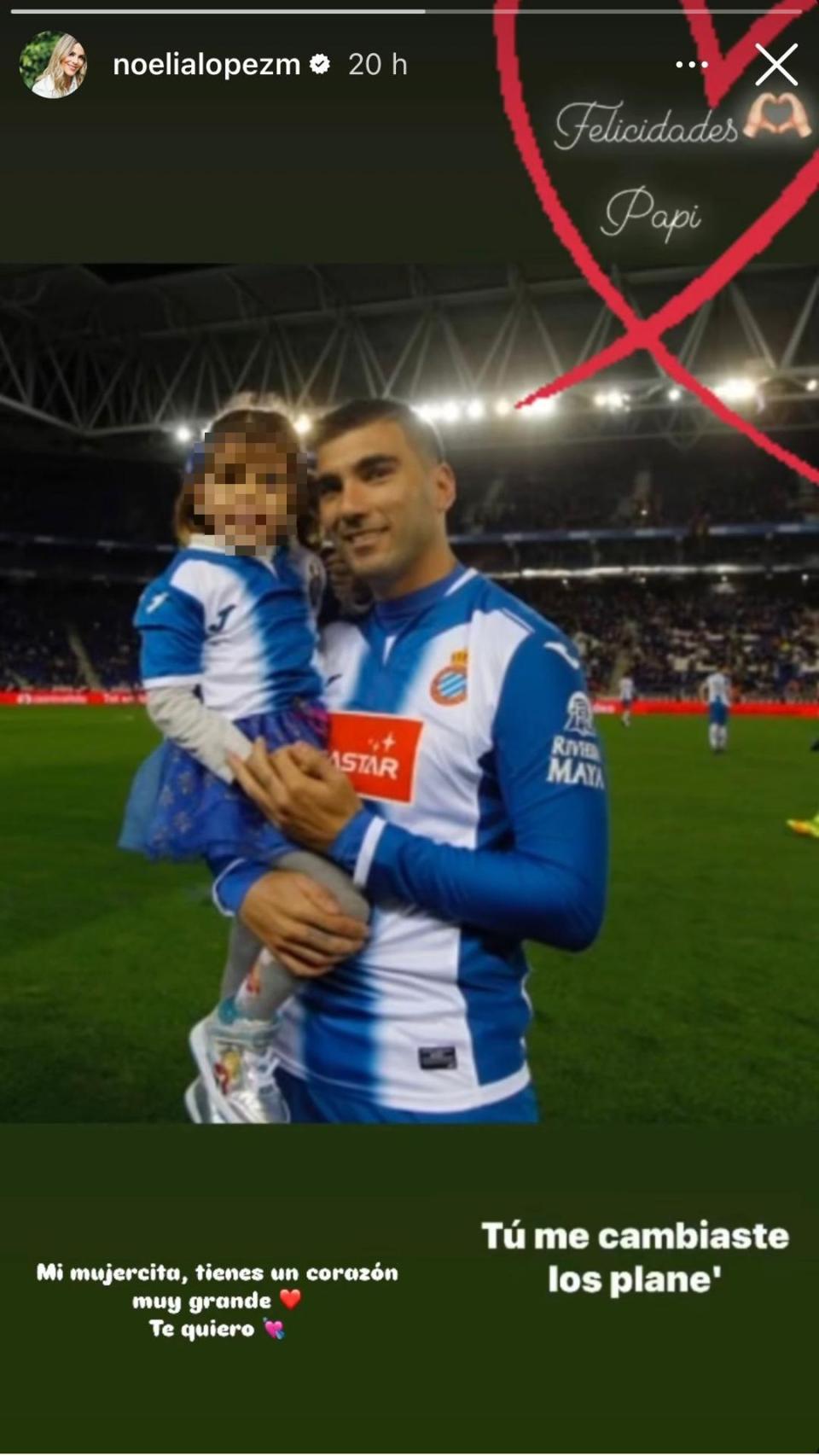 El post de Noelia López en el que aparece José Antonio Reyes y su hija mayor, Noelia.