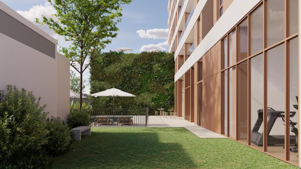 Espacios exteriores y gimnasio de la promoción Barocci. AEDAS Homes