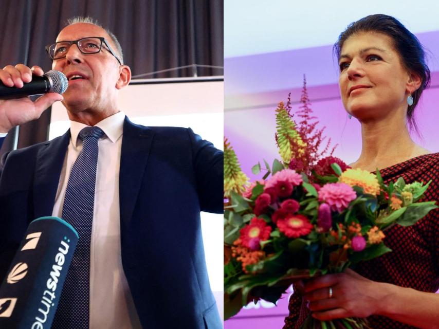 Jörg Urban, candidato en Sajonia del partido de extrema derecha AfD, y la líder del BSW, Sahra Wagenknecht.