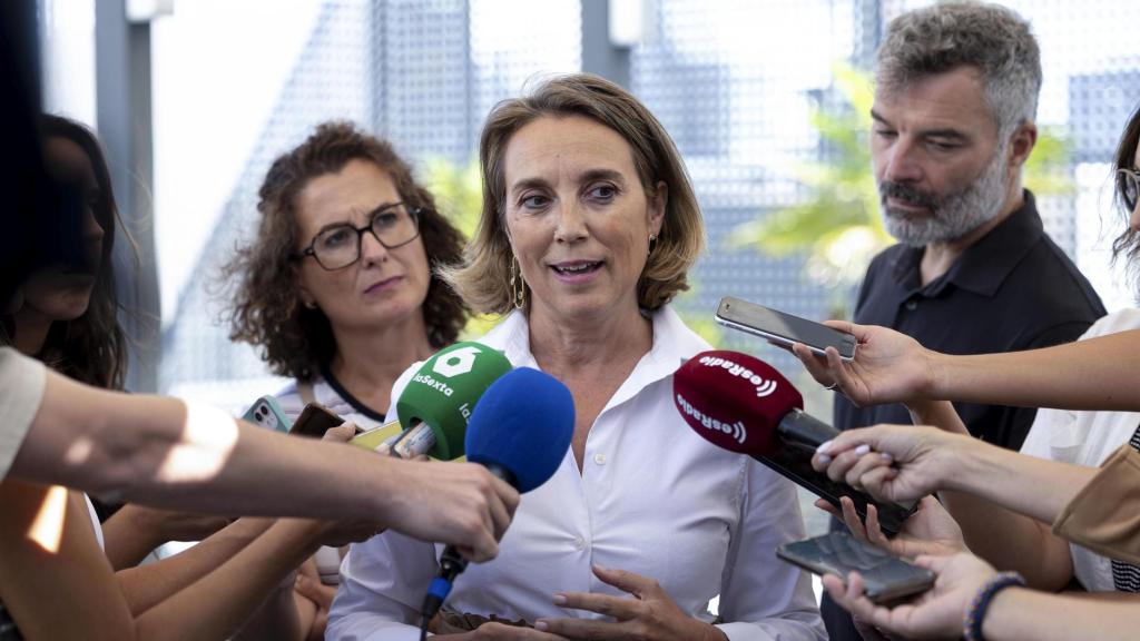 La secretaria general del PP, Cuca Gamarra, durante la rueda de prensa ofrecida este miércoles en Madrid.
