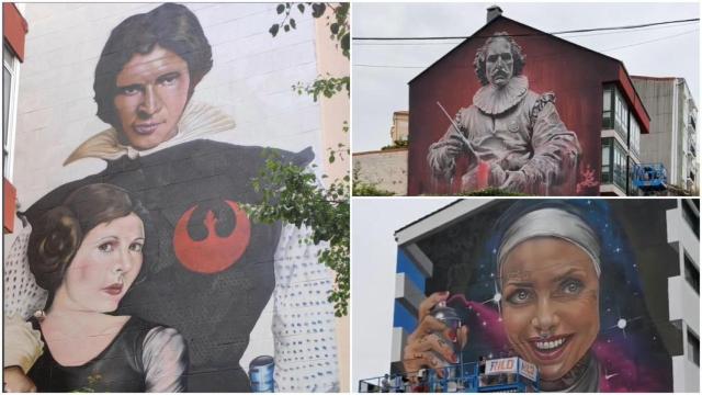 Mural de Rojo Graffiti, mural de Diego As y mural de Sfhir