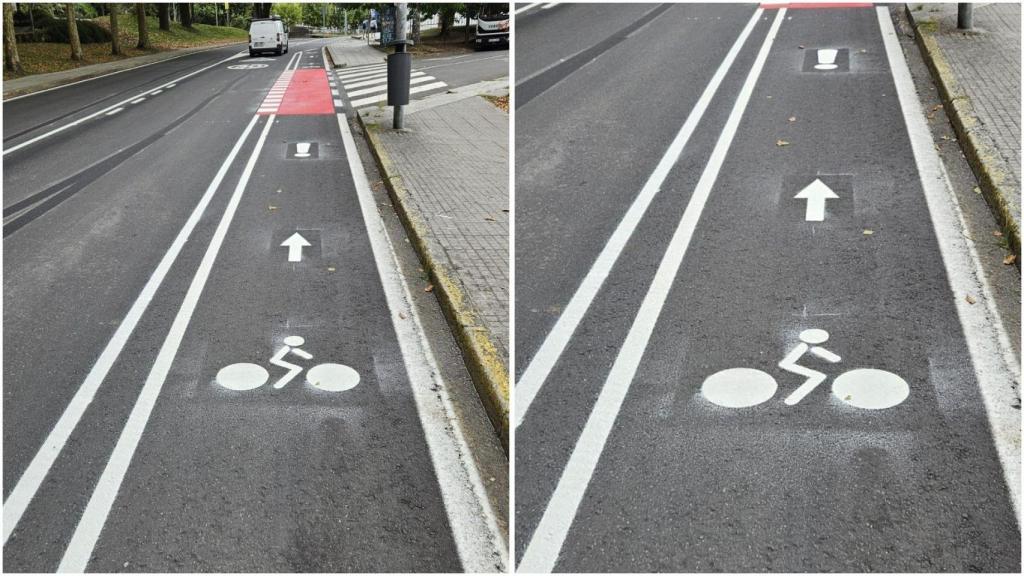 Carril bici en la avenida Burgo das Nacións, en Santiago.