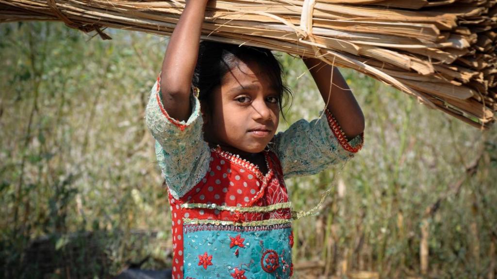 Imagen de una niña trabajando en el campo.
