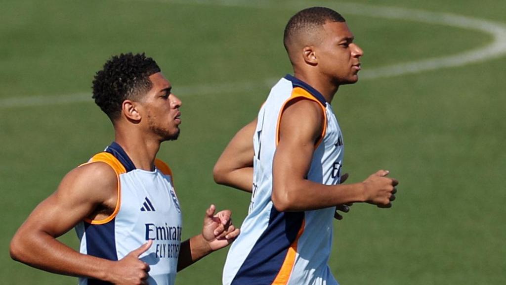 Bellingham y Mbappé, durante un entrenamiento.