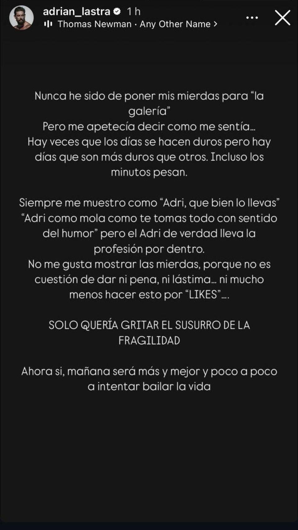 Adrián Lastra en un 'stories' de Instagram.