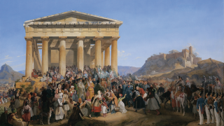 'The Welcome of King Otto in front of the Theseion', in Athens, by Peter von Hess, 1839.