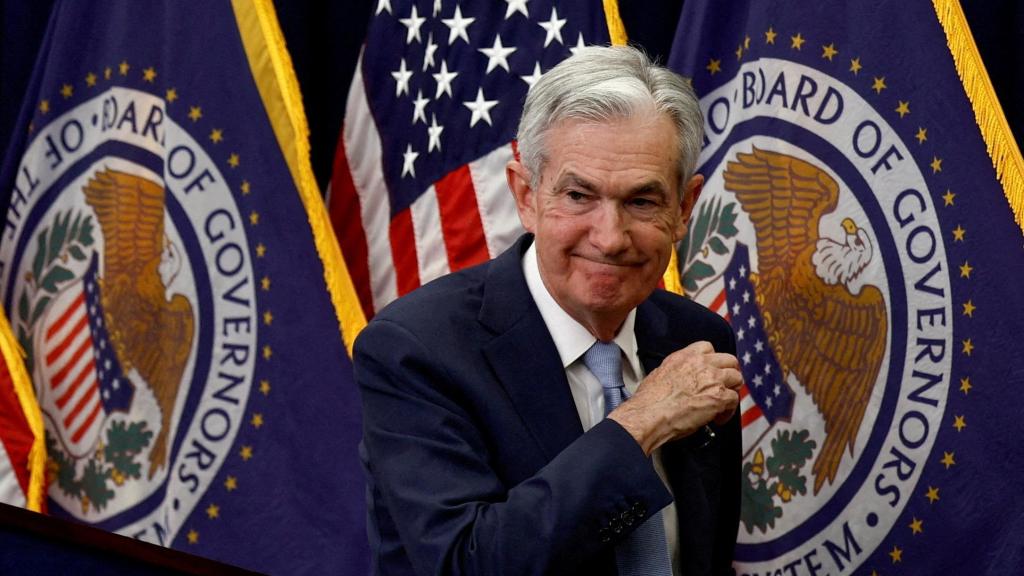 El presidente de la Fed, Jerome Powell, tras una rueda de prensa.