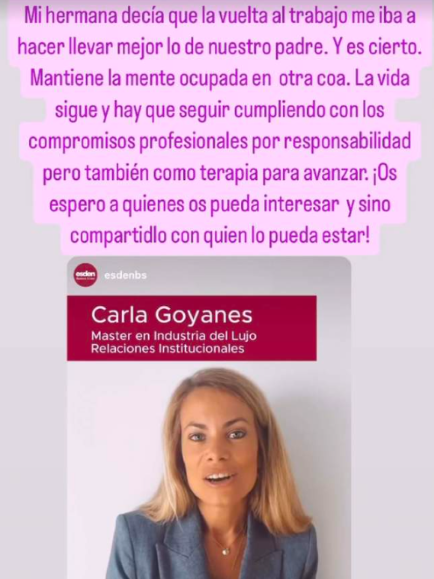 El 'story' que ha compartido Carla Goyanes en las últimas horas.