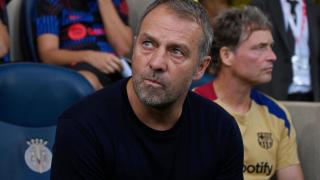 Hansi Flick, en el banquillo del FC Barcelona