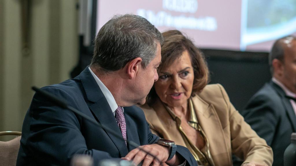 Emiliano García-Page y Carmen Calvo, este jueves en Toledo durante unas jornadas sobre la función consultiva.