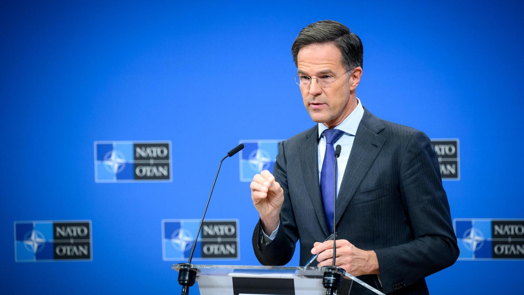 El secretario general de la OTAN, Mark Rutte, durante una rueda de prensa en Bruselas
